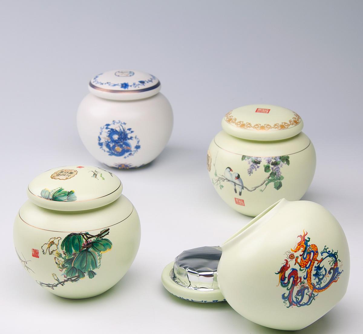 陶瓷茶葉罐 密封罐 啞光鵝黃釉 青花 啞光白 陶語茶葉罐 廠