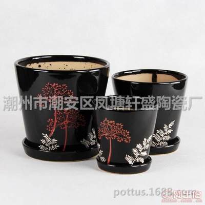 【廠家直銷室內(nèi)桌面臺(tái)上陽臺(tái)辦公桌套三陶瓷花盆-001印花黑】潮州市潮安區(qū)鳳塘軒盛陶瓷廠 - 產(chǎn)品庫